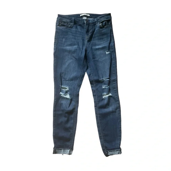 American Rag Cie Distressed Cropped Jeans Junior Size 11 Dark Wash - Picture 1 of 5